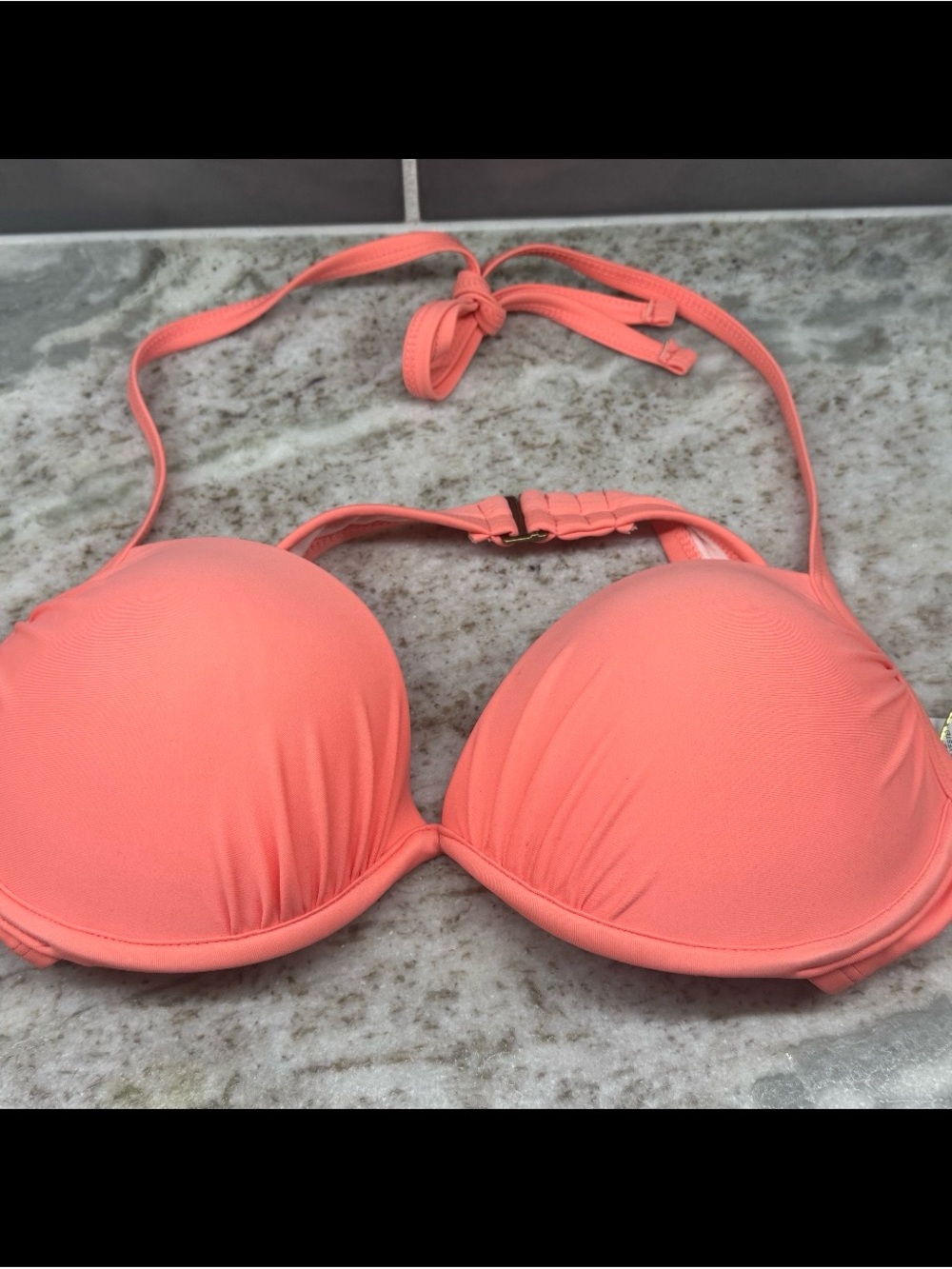 Coral Push-Up Halter Bikini Top